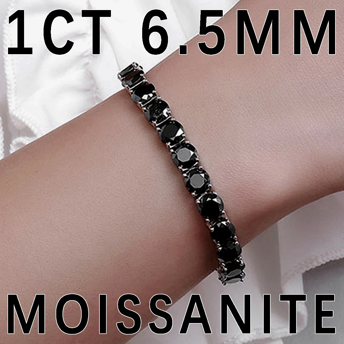S925 Sterling Silver Black Moissanite Tennis Bracelet Full Paved Vexaroa