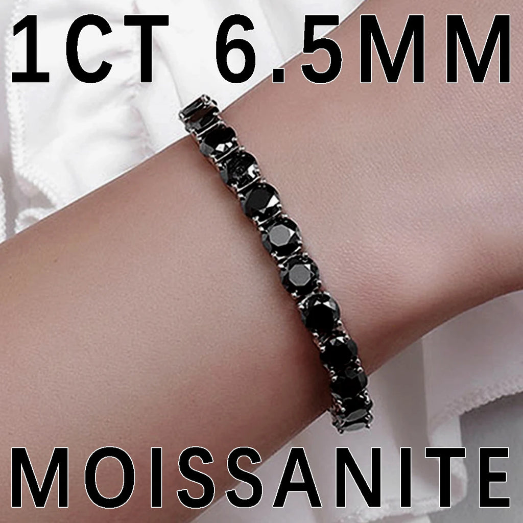 S925 Sterling Silver Black Moissanite Tennis Bracelet Full Paved Vexaroa