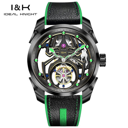 IDEAL KNIGHT Real Tourbillon Men's Watches High-Grade Fully Hollowed Spider Pattern Cool Dial Top Luxury Mechanical Watches 6802