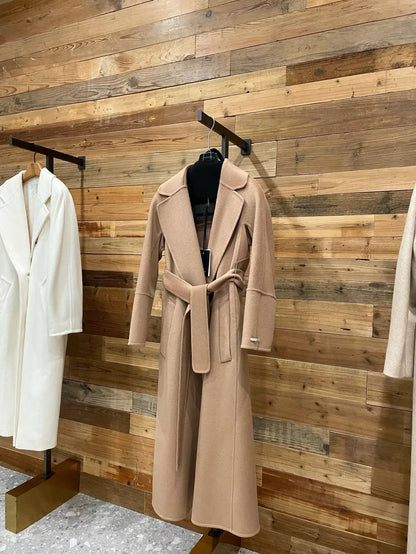 Vexaroa Women's Double-Faced Wool Coat, Slim-Fit Cashmere Overcoat