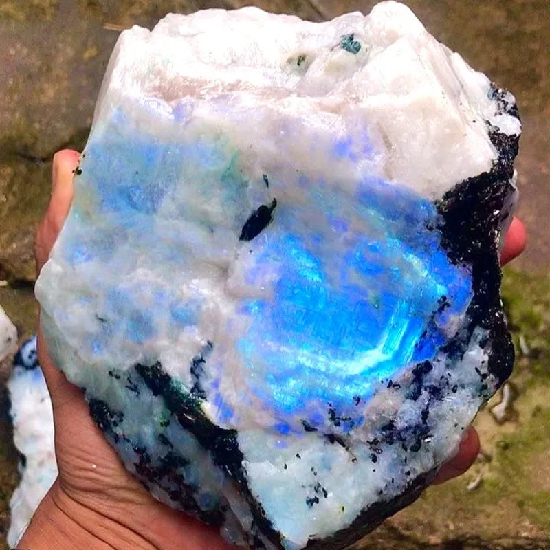 Large Raw Rainbow Moonstone, Featuring Natural Rough Iridescence, Perfect for Home Decoration, Yoga Gifts