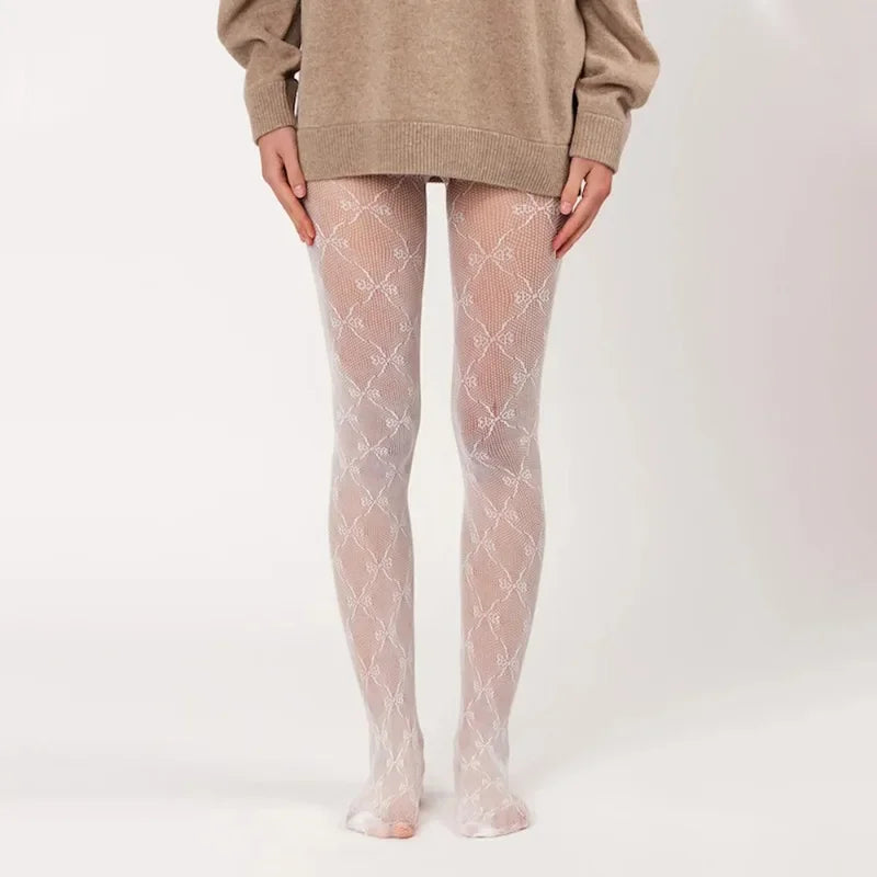 Vexaroa Lace Fishnet Pantyhose Retro Floral See-Through Tights