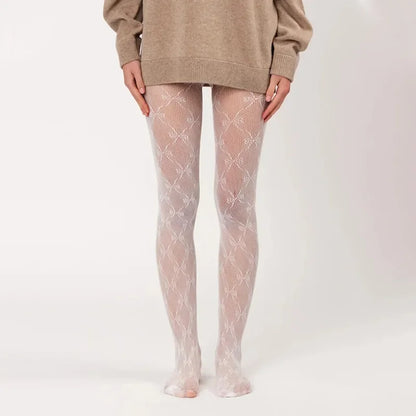 Vexaroa Lace Fishnet Pantyhose Retro Floral See-Through Tights