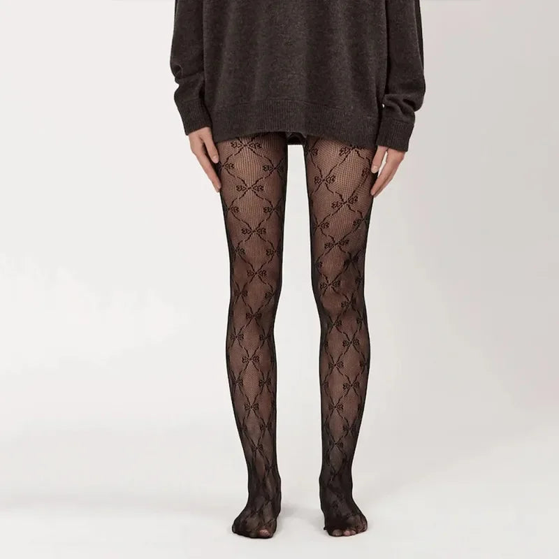 Vexaroa Lace Fishnet Pantyhose Retro Floral See-Through Tights