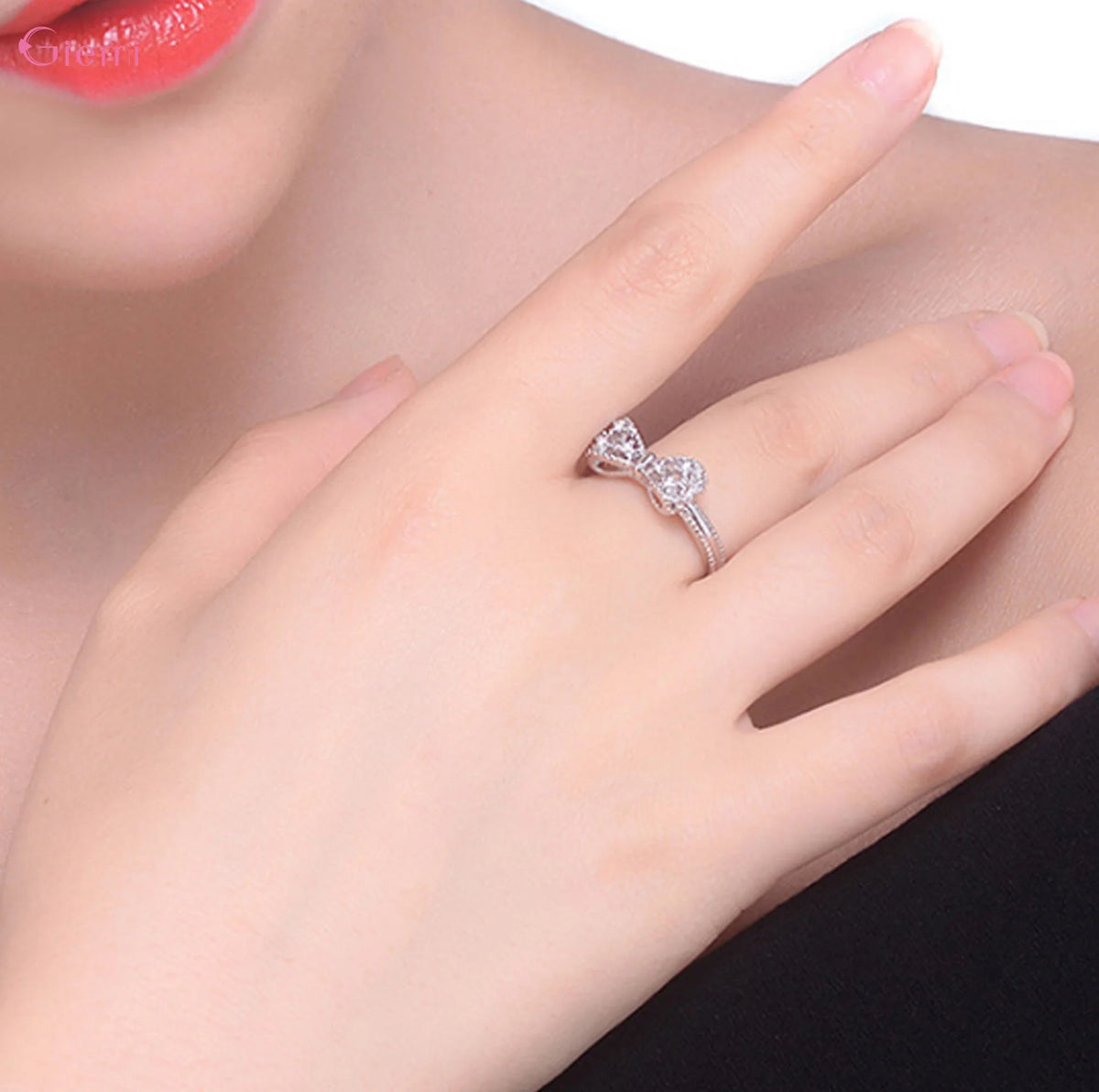 Vexaroa silver bow ring with cubic zirconia - product gallery image 5