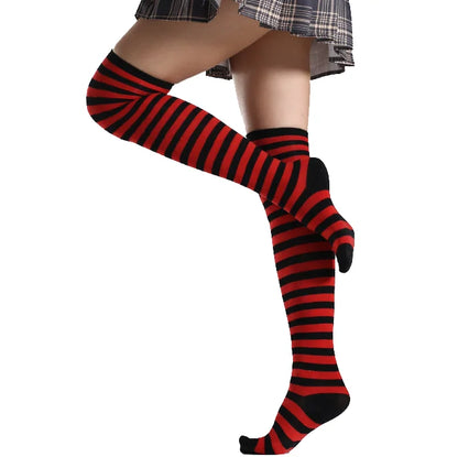 Stocking Over Knee Socks Fashion Women Keep Warm Slim Long Socks Black White Striped Hosiery