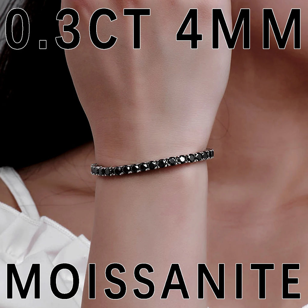 S925 Sterling Silver Black Moissanite Tennis Bracelet Full Paved Vexaroa