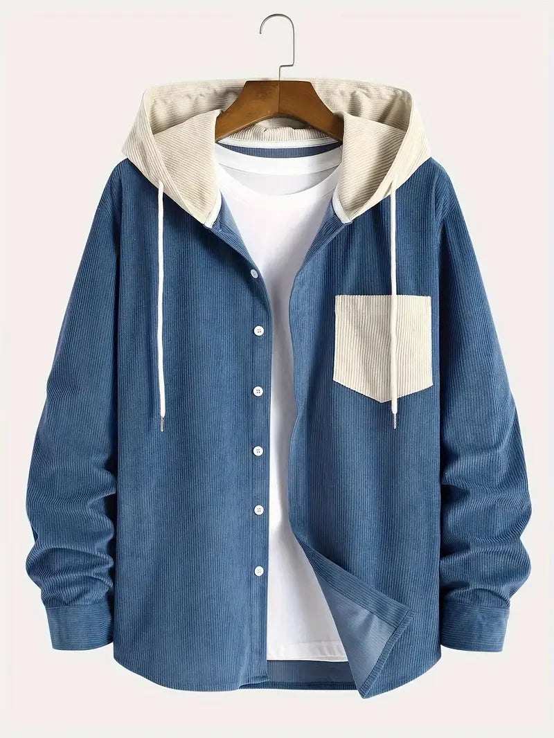 Vexaroa Men's Casual Corduroy Hooded Jacket Daily Commute