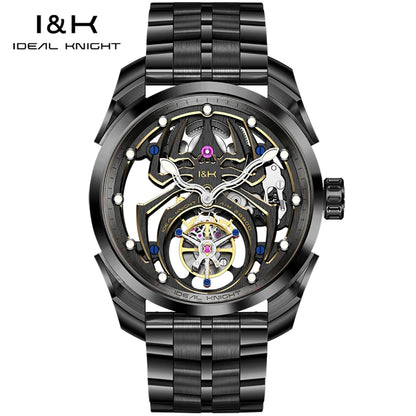 IDEAL KNIGHT Real Tourbillon Men's Watches High-Grade Fully Hollowed Spider Pattern Cool Dial Top Luxury Mechanical Watches 6802