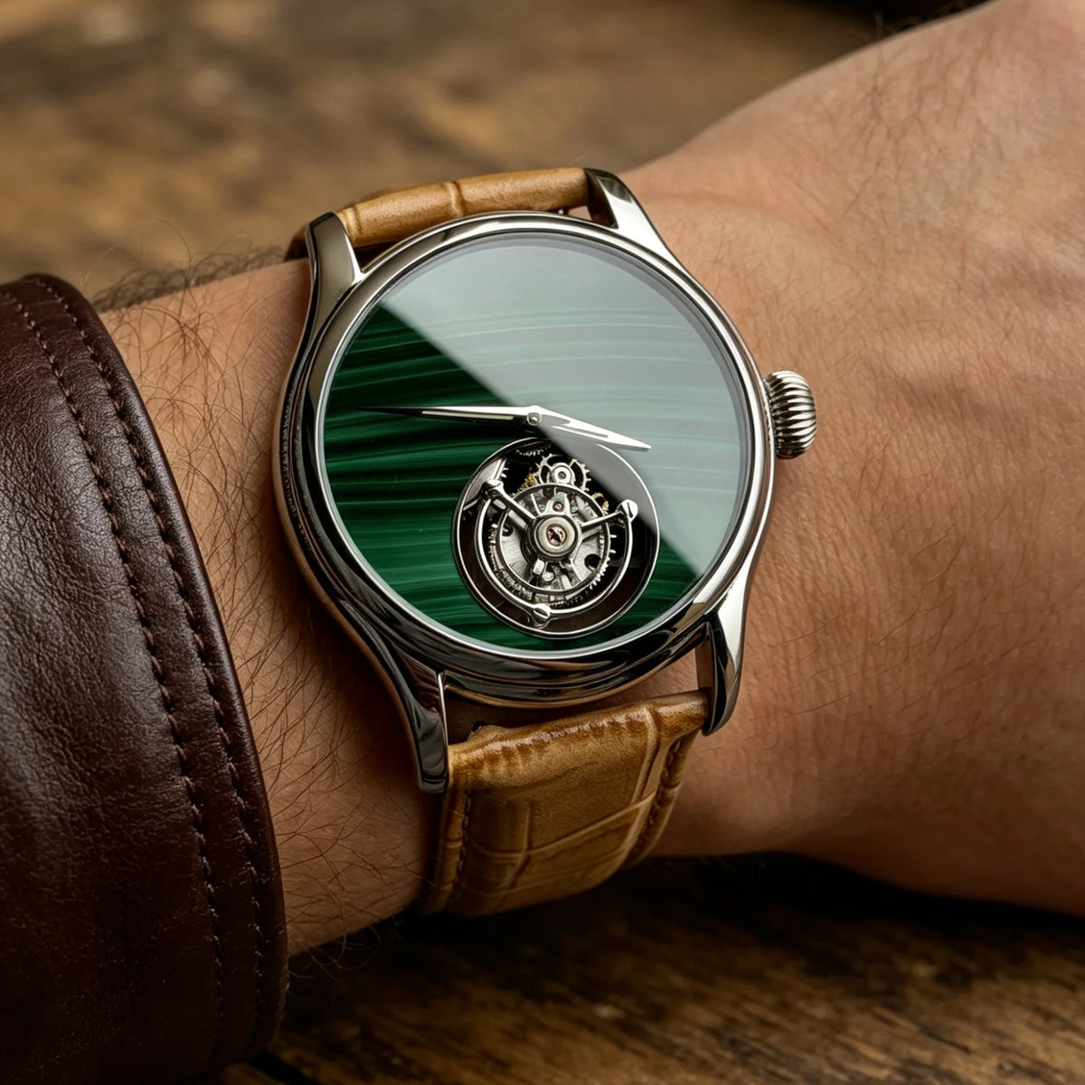 Vexaroa Coaxial Tourbillon Men's Sapphire Watch, Natural Stone Dial