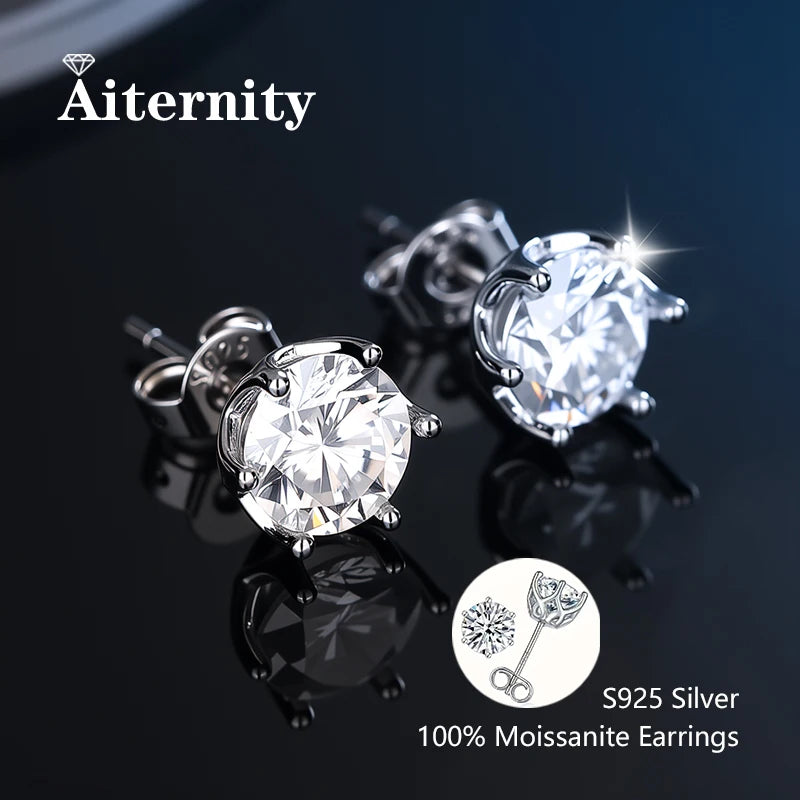 100% Real Sterling Silver S925 Moissanite Earrings Stud With 2 Certificate D VVS1 Pass Diamond Testing Pen For Women Men Jewelry