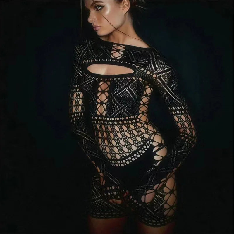 Vexaroa Women's Lace Hollow Jumpsuit Bodycon Long Dress Lingerie