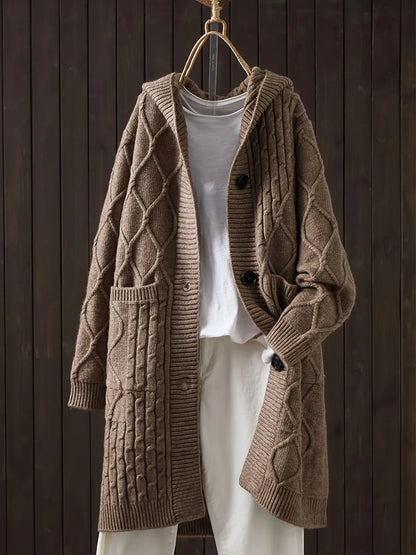 Plus-Size Women's Thick Textured Mid-Length Hooded Knit Cardigan  Autumn & Winter New Loose Outer Coat with Single-Row But