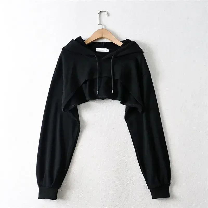 Vexaroa women's irregular cropped long sleeve Y2K hoodie sweatshirt