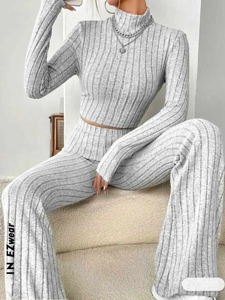 Vexaroa Stand Collar Crop Top & Trumpet Pants 2-Piece Set — product image
