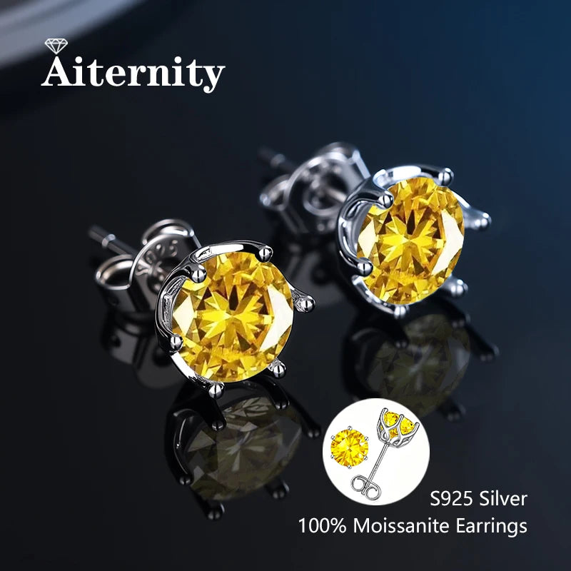 100% Real Sterling Silver S925 Moissanite Earrings Stud With 2 Certificate D VVS1 Pass Diamond Testing Pen For Women Men Jewelry