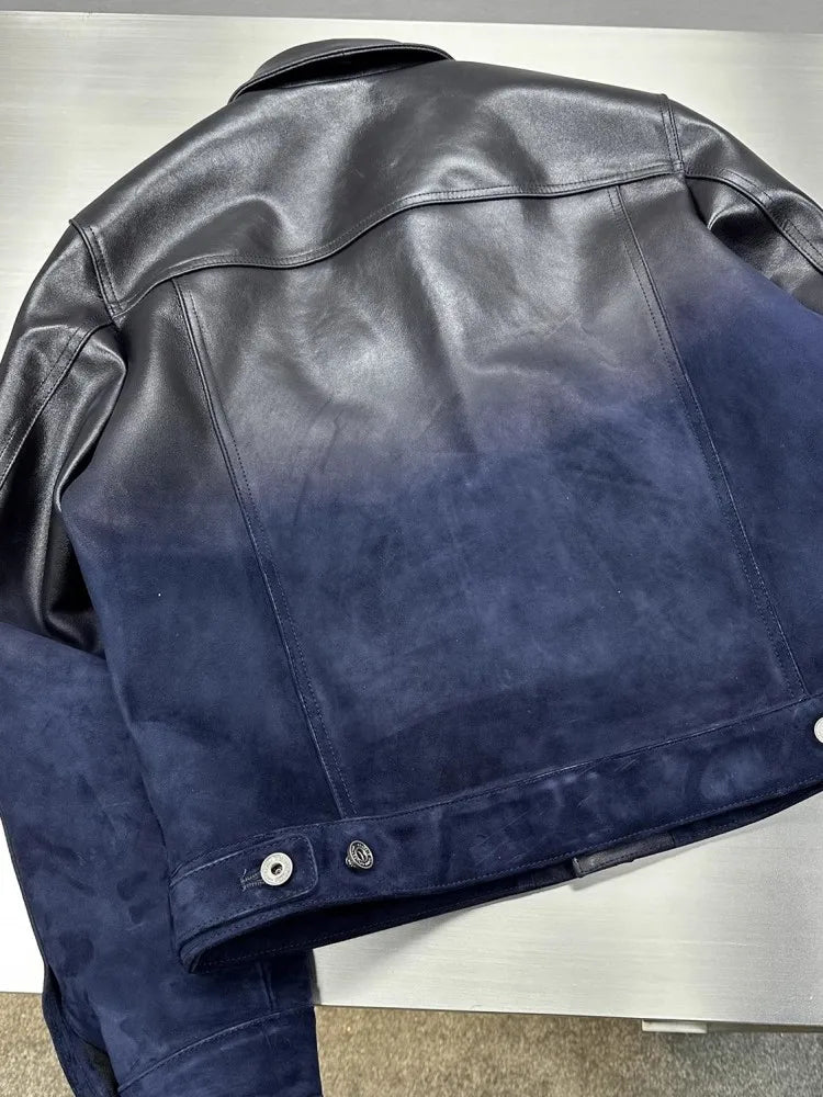 Men's Sheepskin Leather Moto Jacket Gradient | Vexaroa