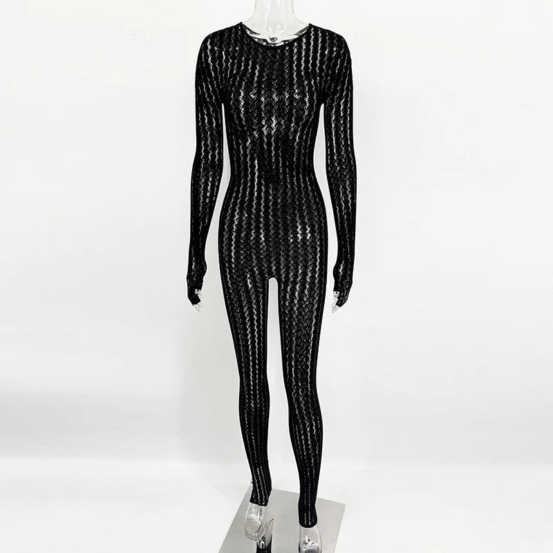 Vexaroa Black Fishnet See-Through Jumpsuit | Sexy Skinny Romper