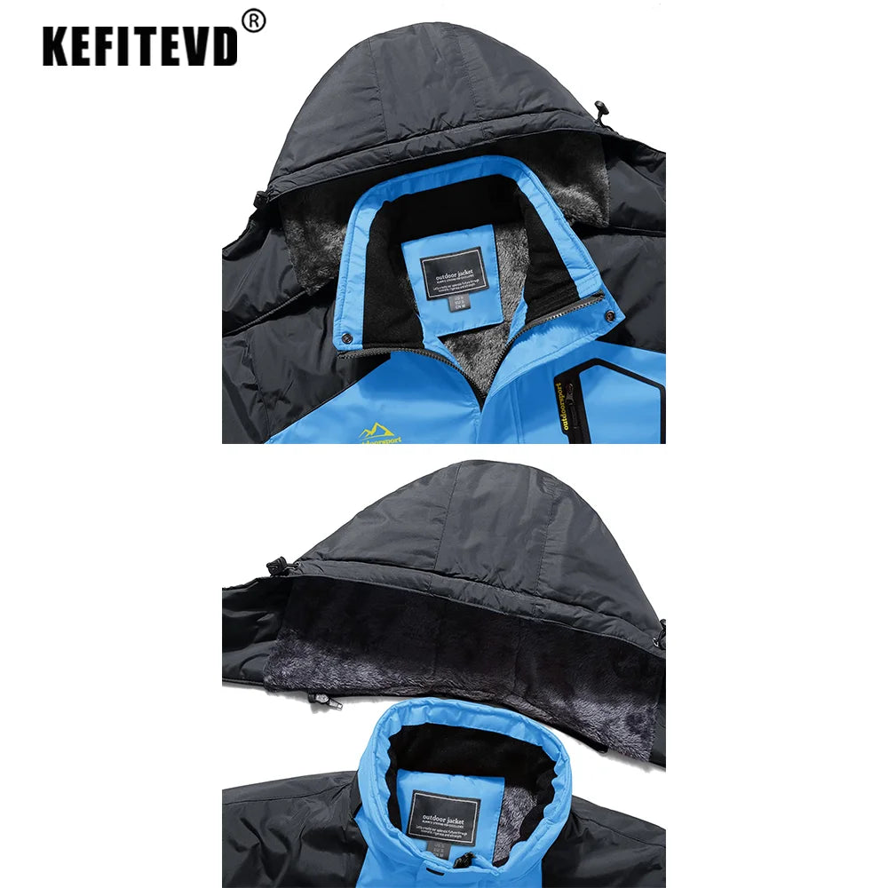KEFITEVD Men's Winter Ski Jacket Waterproof Warm Thick Fleece Hiking Jackets Raincoats Snow Jacket Coats Windbreaker Man Parka