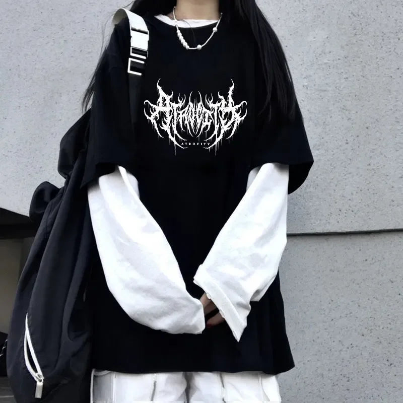 Vexaroa Women's Gothic Layered-Look Graphic Long Sleeve Tee — product image 1