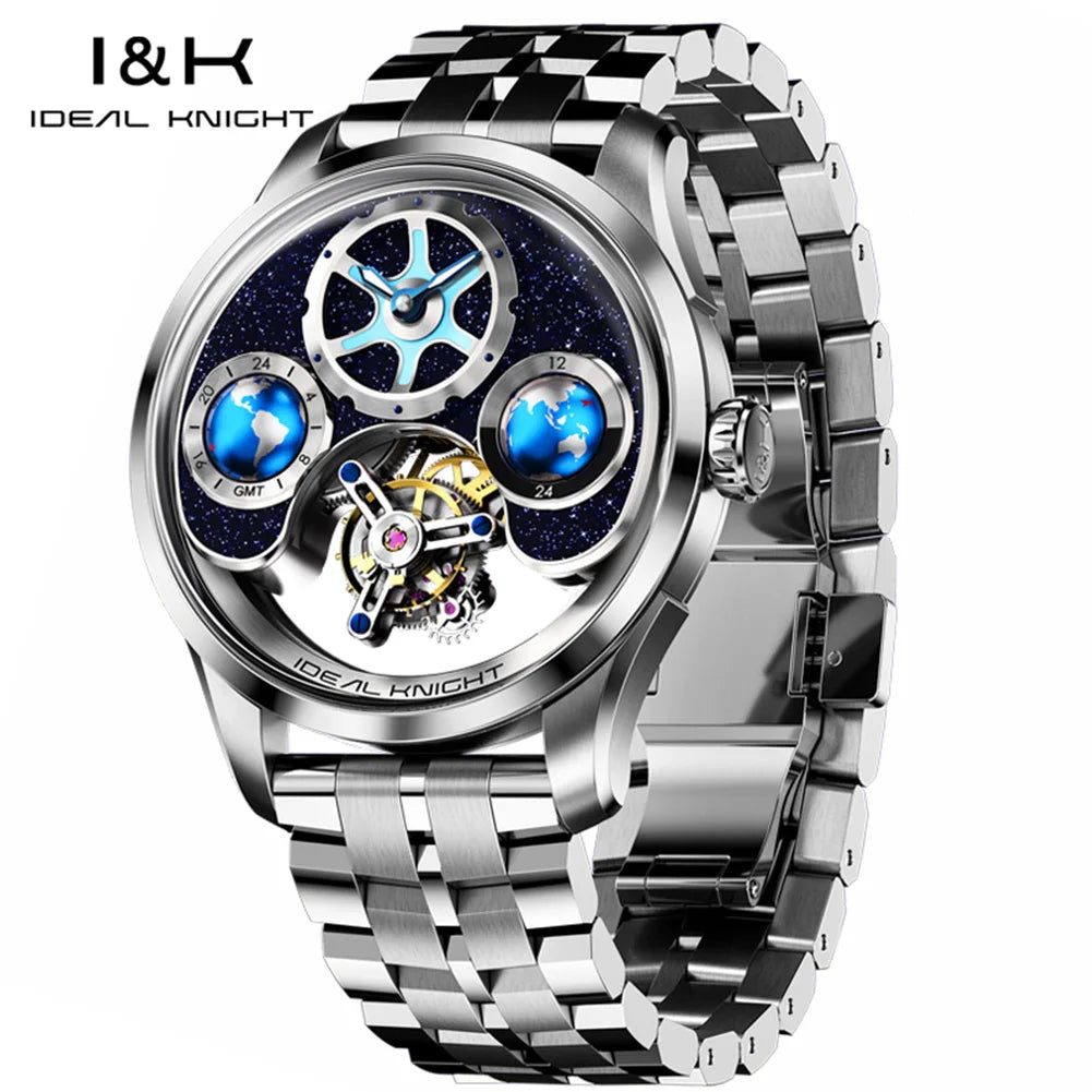 Silver watch with intricate design on a white background, featuring the brand 'Ideal Knight'.