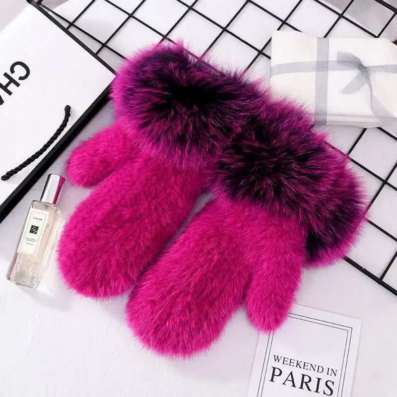 Women's Real Mink Fur Gloves Fox Fur Cuffs Winter | Vexaro