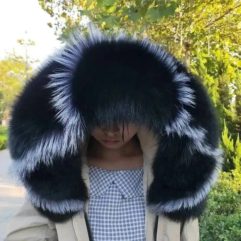 Vexaroa Super Large Real Fox Fur Collar – Women's Winter Scarf