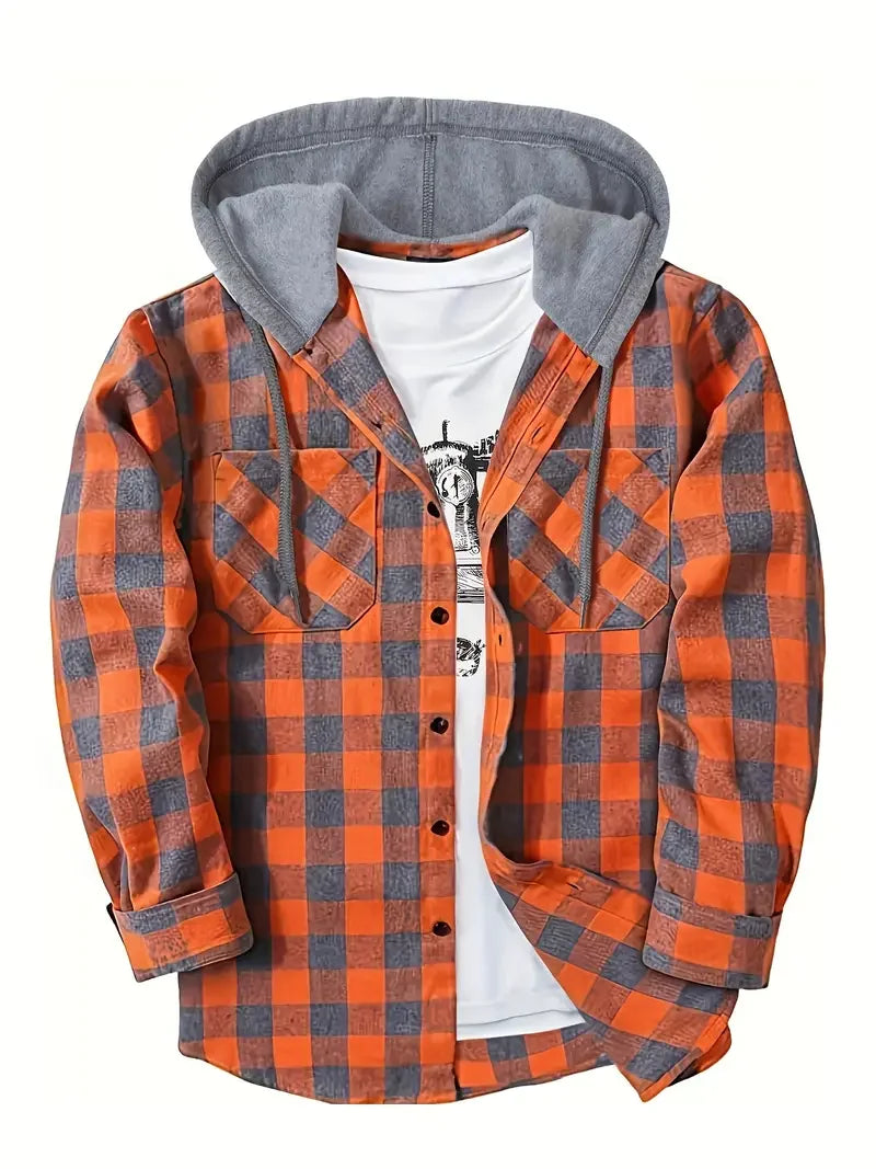 Vexaroa Men's Plaid Flannel Hooded Shirt – Casual Streetwear Top
