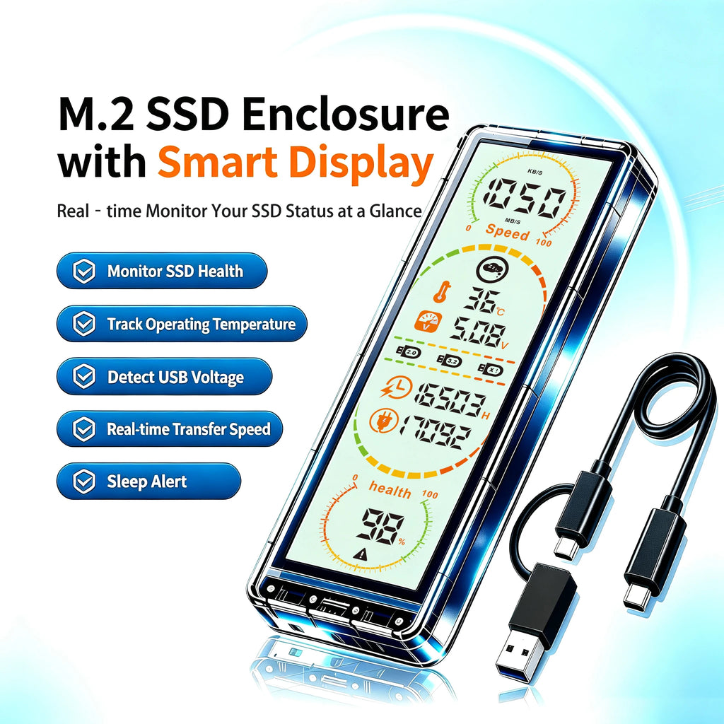 Vexaroa 10Gbps M.2 SSD Enclosure with Smart Display – product view 1