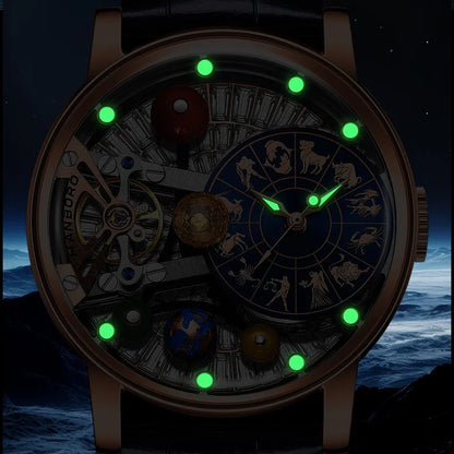 Vexaroa Starry Sky Skeleton Automatic Watch, Luminous Men's Steel