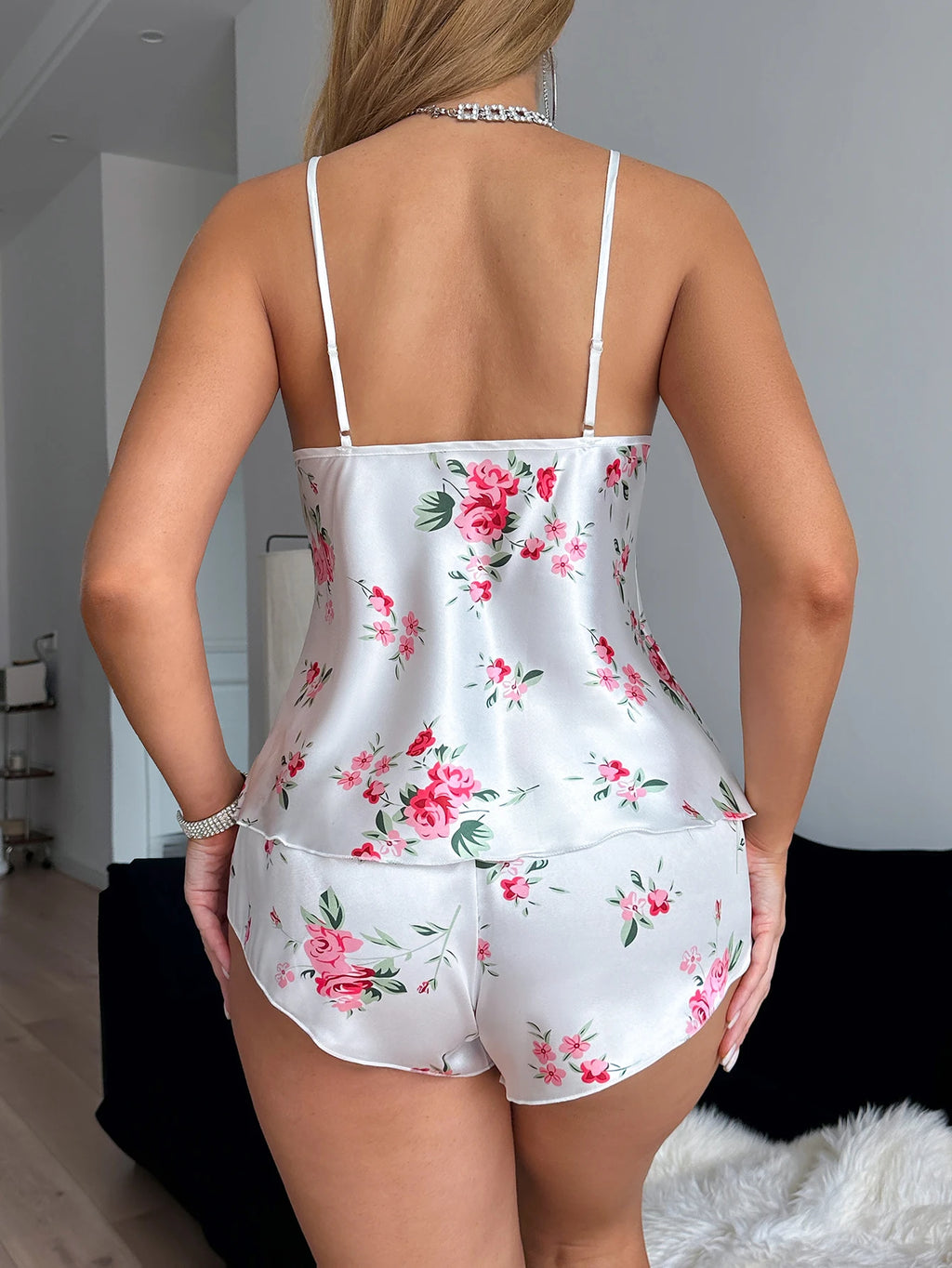 Vexaroa V-Neck Lace Halter Pajama Set | 2-Piece Shorts Set