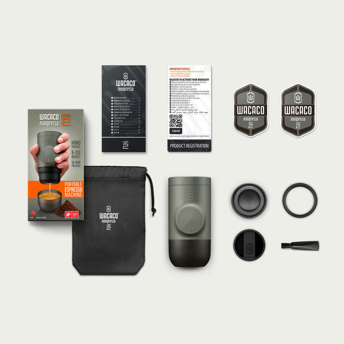 WACACO Minipresso GR2, No Electricity, Espresso Machine for Outdoor Compatible Ground Coffee, Portable Coffee Maker,