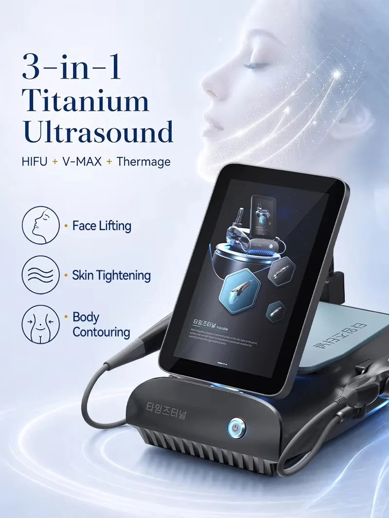 Titanium Ultrasonic Facial Device 5 Mode LED Light Therapy Skin Cleaner for Acne Spots Gentle Hair Removal Salon & Home Use