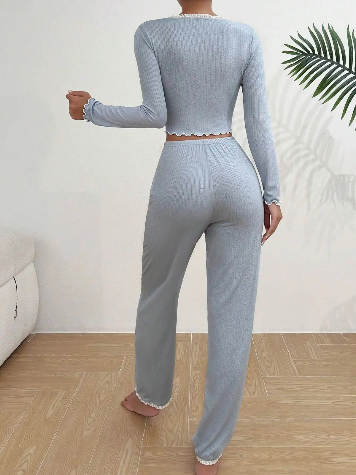 Vexaroa Women's Lace Pajama Set – Long Sleeve Shirt & Trousers