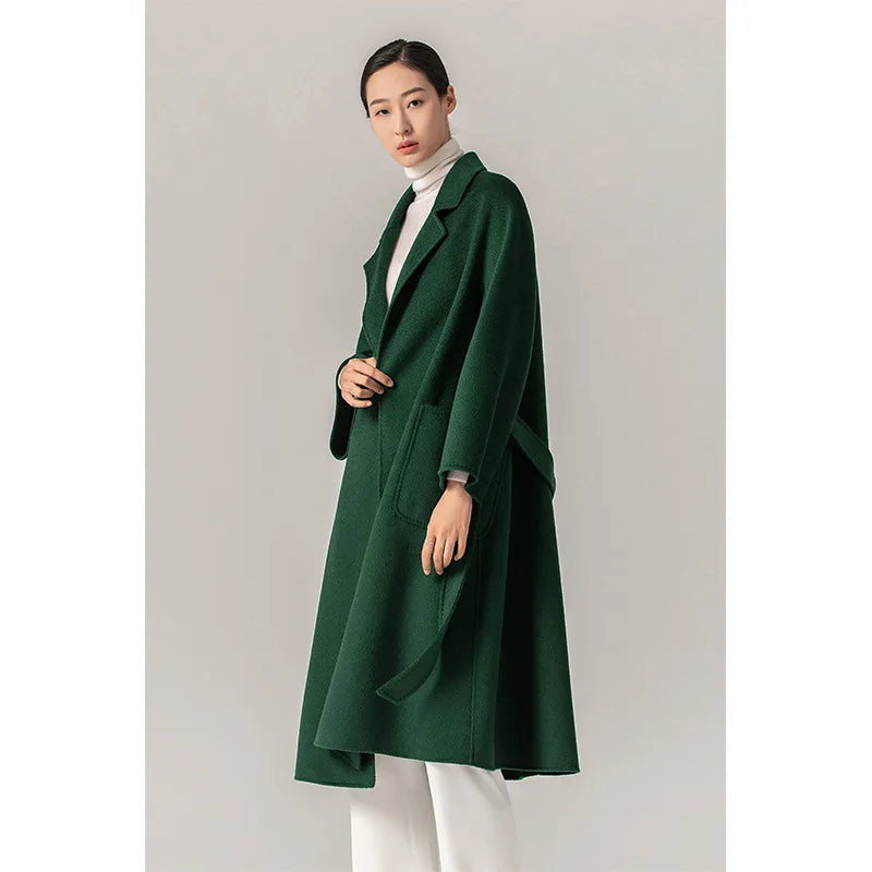 Women's Long Water Ripple Double-Faced Wool Wrap Coat at Vexaroa