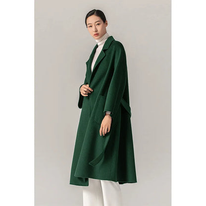 Women's Long Water Ripple Double-Faced Wool Wrap Coat at Vexaroa