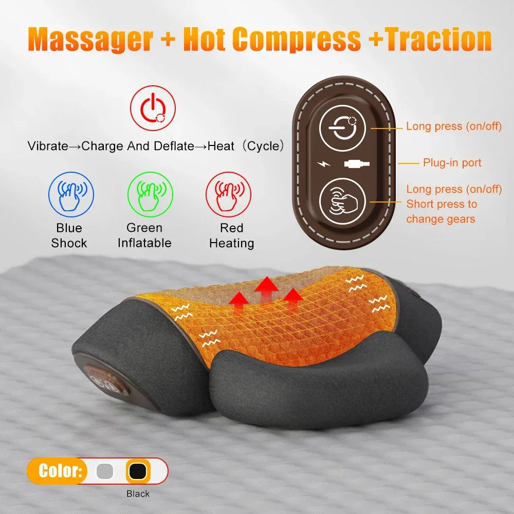 Vexaroa Electric Neck Massager Pillow Heat Vibration Traction