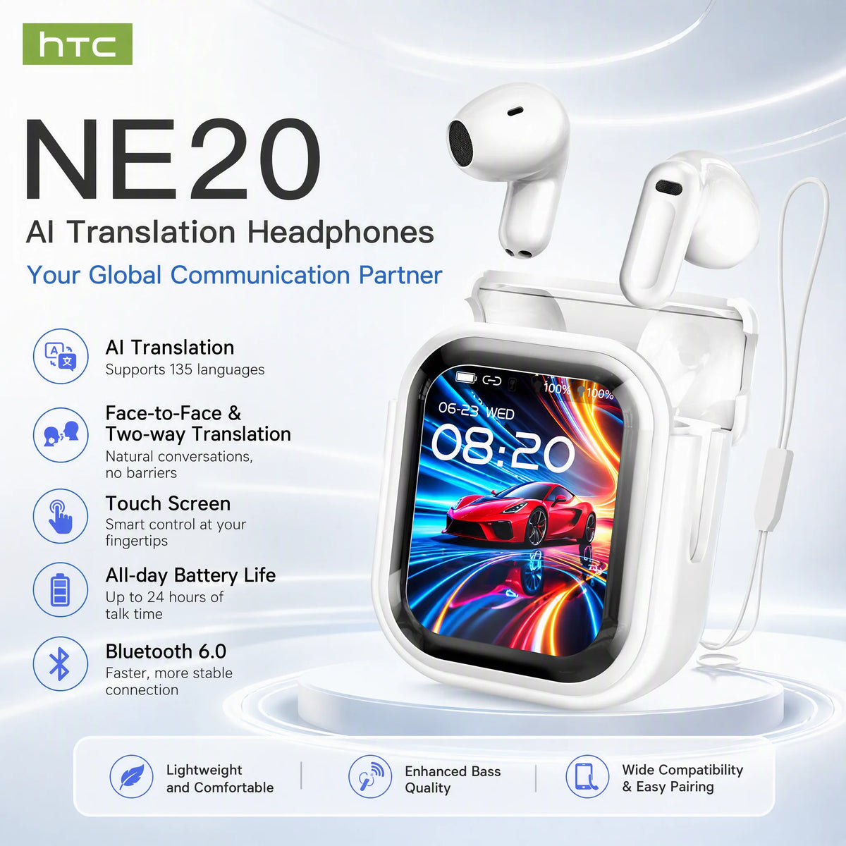 Vexaroa NE20 AI Translator Earbuds – Smart Touch LED, Bluetooth 6.0