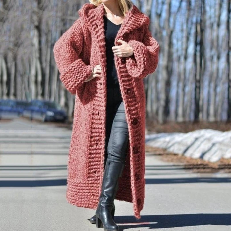 2026 Fall Winter Hooded Oversized Big Size Sweaters Thick Warm Cardigan Women Knitted Coats Loose Long Overcoats Knitwear