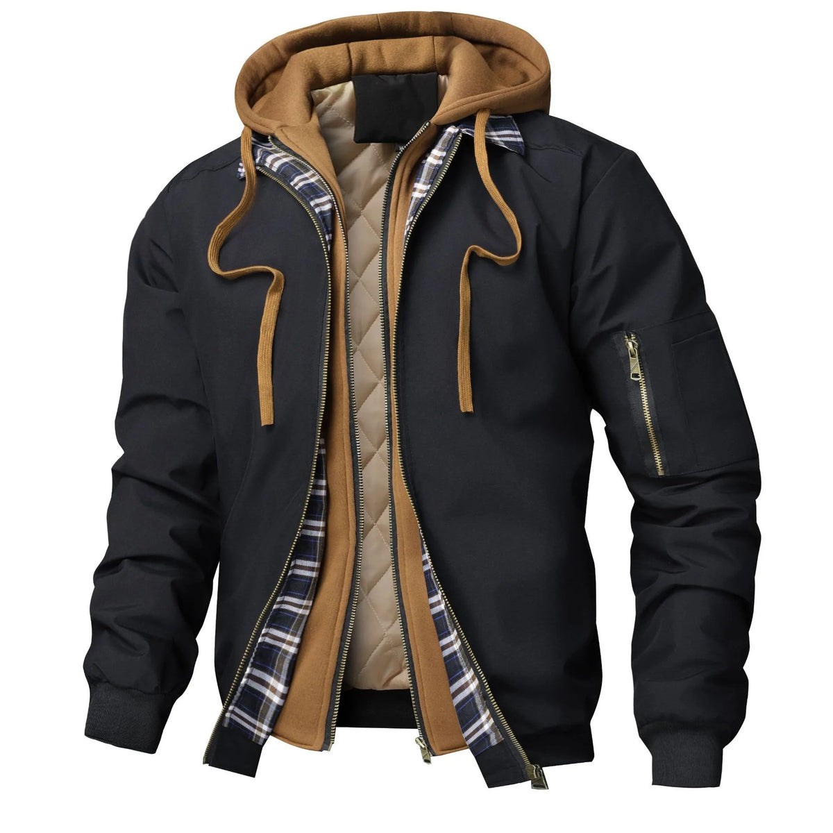 Vexaroa Men's Fake 2-Piece Loose Hooded Color-Block Jacket