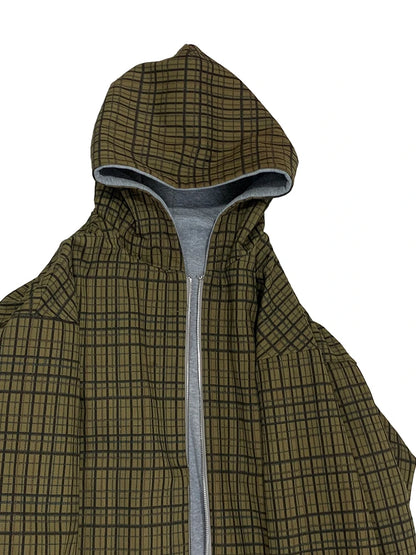 Plaid patterned jacket with a hood on a white background