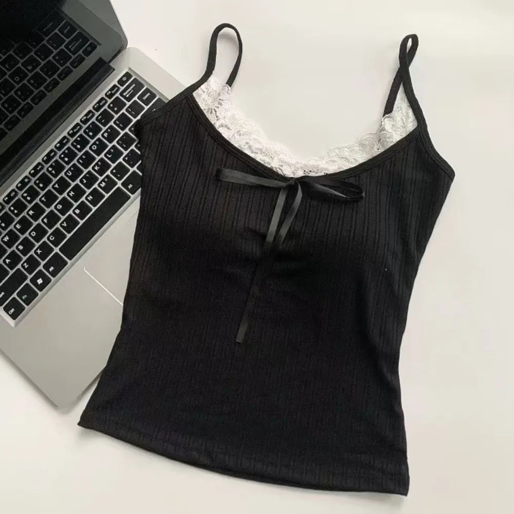 Vexaroa Womens Y2K Lace Padded Crop Camisole product photo, view 2