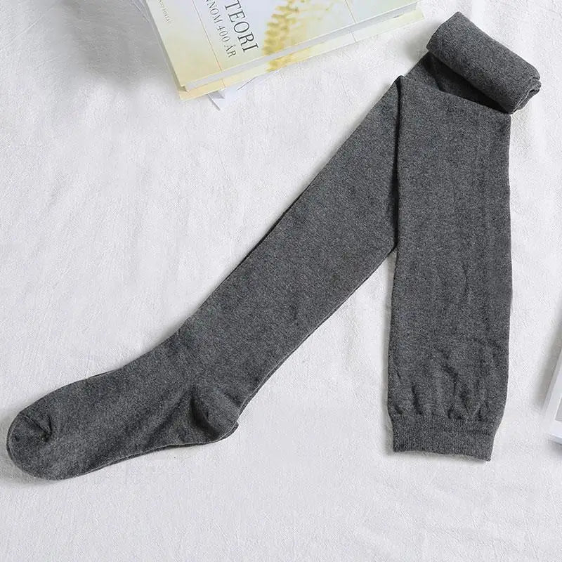 1pair Women Cotton Over Knee High Socks 80cm Lengthened High Over Knee Stockings Black White Soild Color Long Warm Knee Socks
