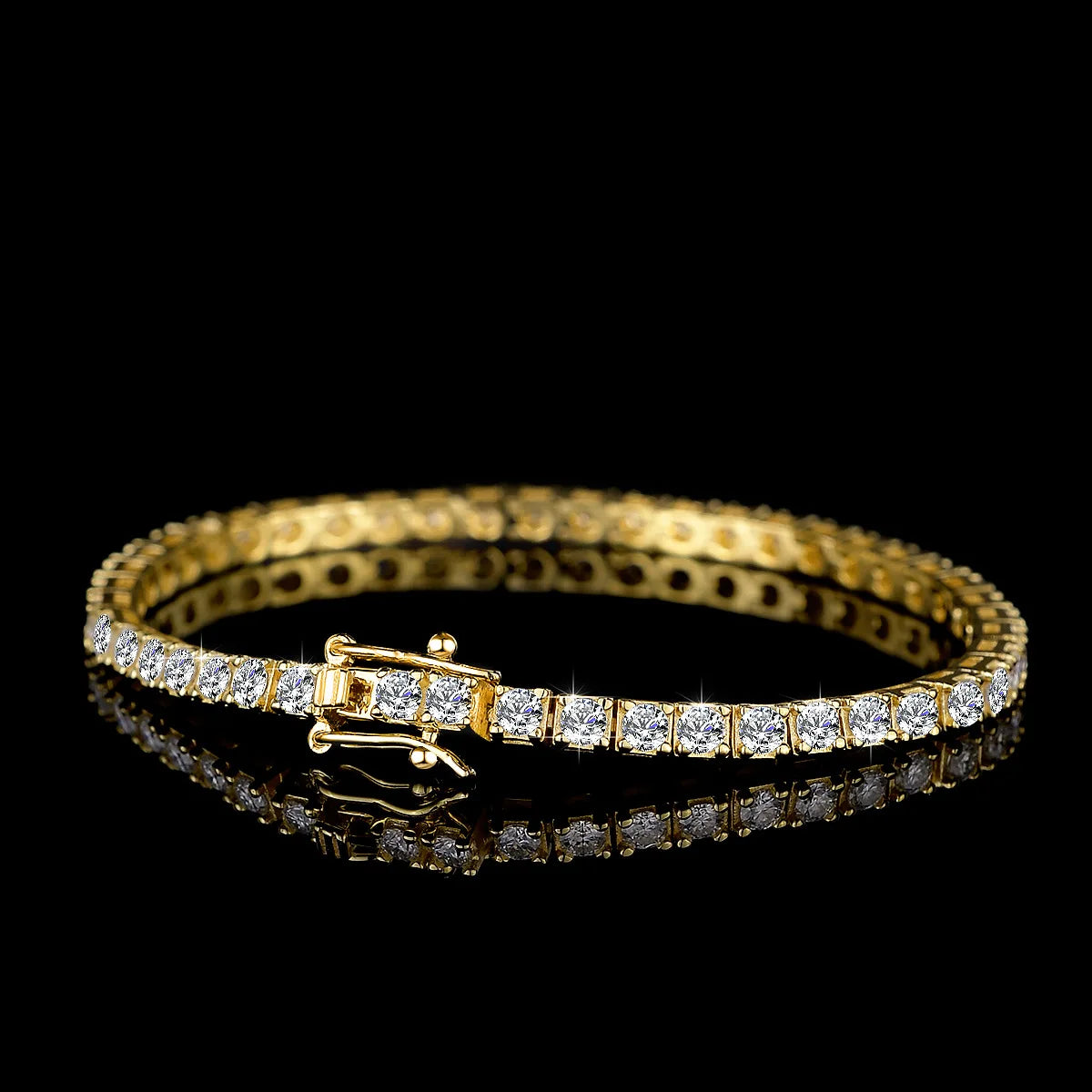 Gold bracelet with diamonds on a black background