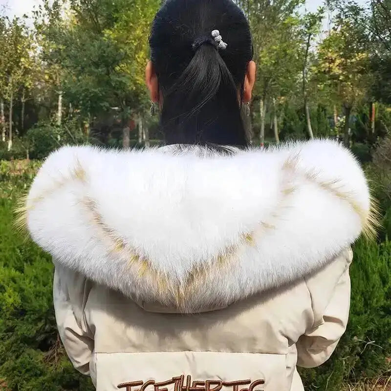 Super Large 100% Real Fox Fur Collar Hood Decor Fur Collar For Down Coat Women Winter Warm Fur Scarf Shawl Luxury