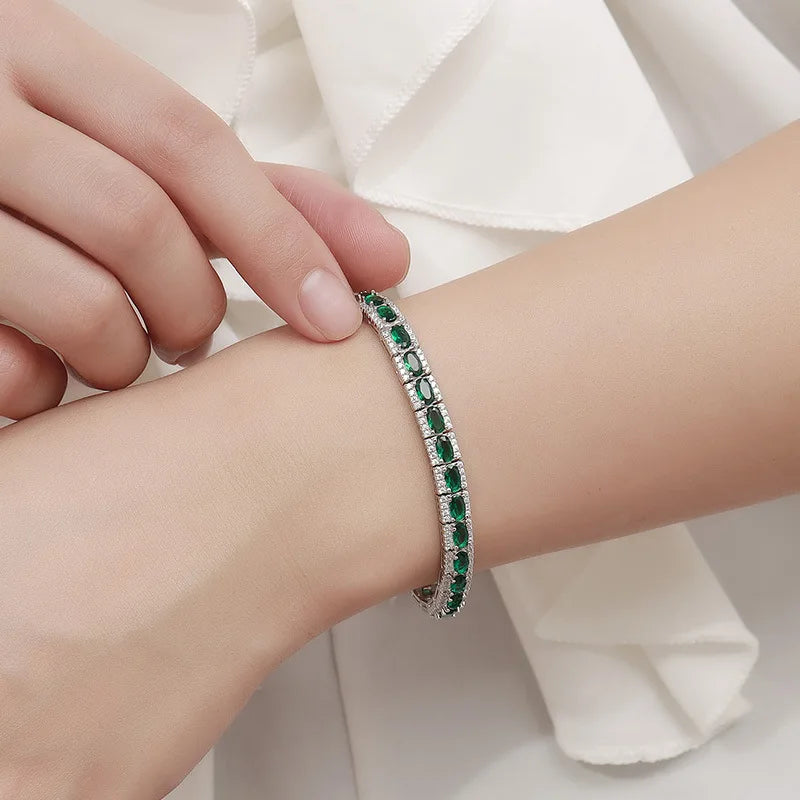 Luxury Solid Platinum PT950 Women's Green Diamond Bracelet Ins Fashion Single Row Moissanite Full Diamond Tennis Bracelet