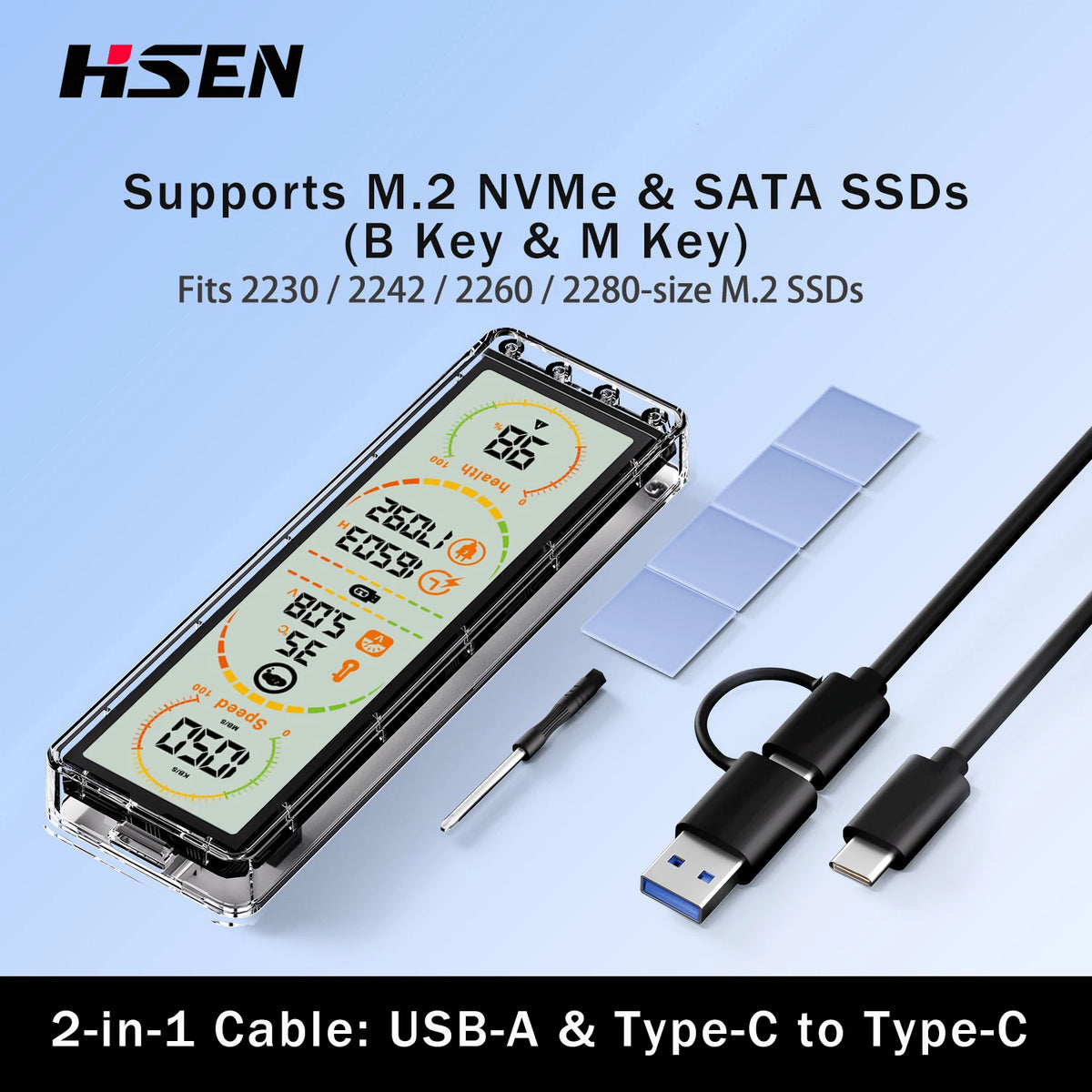 Vexaroa 10Gbps M.2 SSD Enclosure Smart Display USB-C NVMe SATA