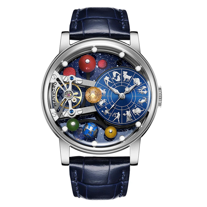 Vexaroa Starry Sky Skeleton Automatic Watch, Luminous Men's Steel