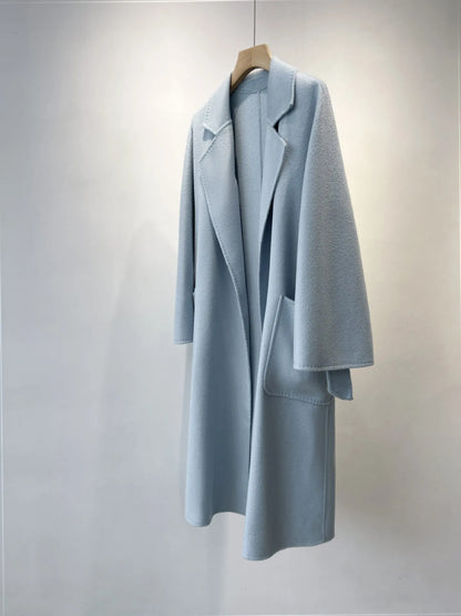 Women's Long Water Ripple Double-Faced Wool Wrap Coat at Vexaroa