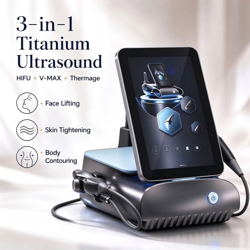 Titanium Ultrasonic Facial Device 5 Mode LED Light Therapy Skin Cleaner for Acne Spots Gentle Hair Removal Salon & Home Use